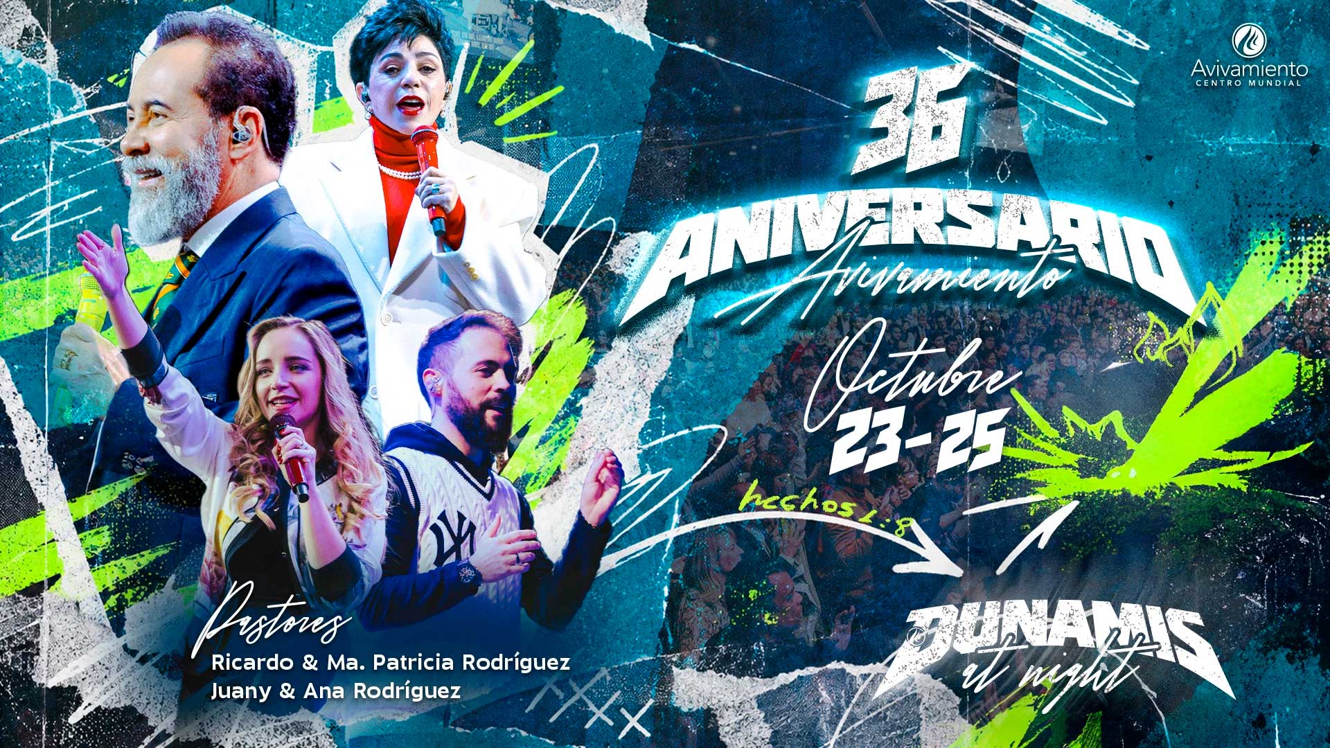 Composición oficial de DUNAMIS y el aniversario con los pastores Ricardo, Ma. Patricia, Juany y Ana Rodríguez